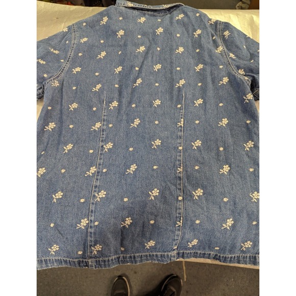 Vintage Denim & Co jeans wear womens M zipper front blue white embroidered top - Picture 9 of 10